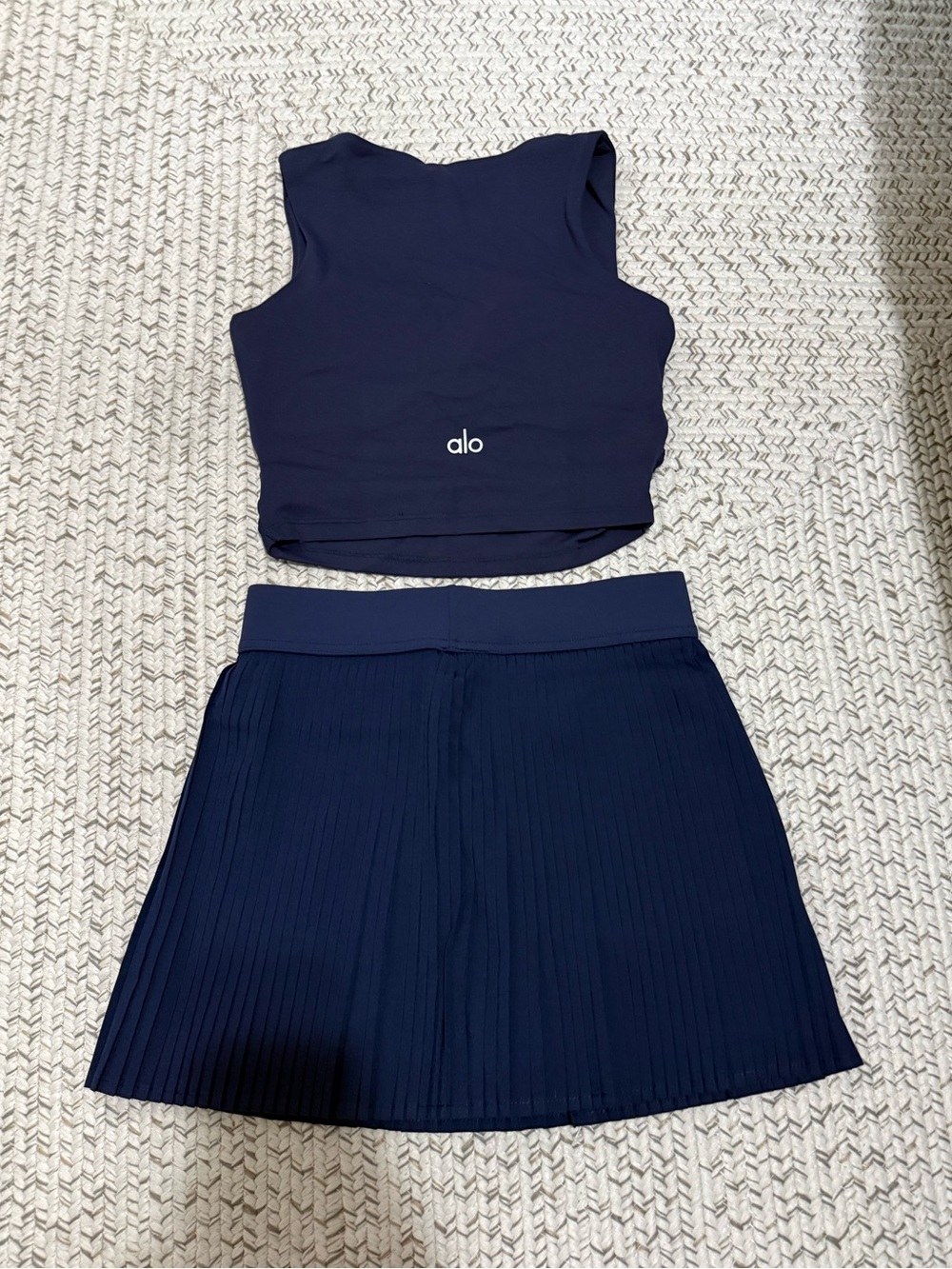 ALO Matching Crop Tank Top + Pleated Tennis Skort Set – Navy Blue - Picture 2 of 3